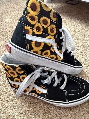 Vans Black High-Top Sneakers with Yellow Sunflower Print